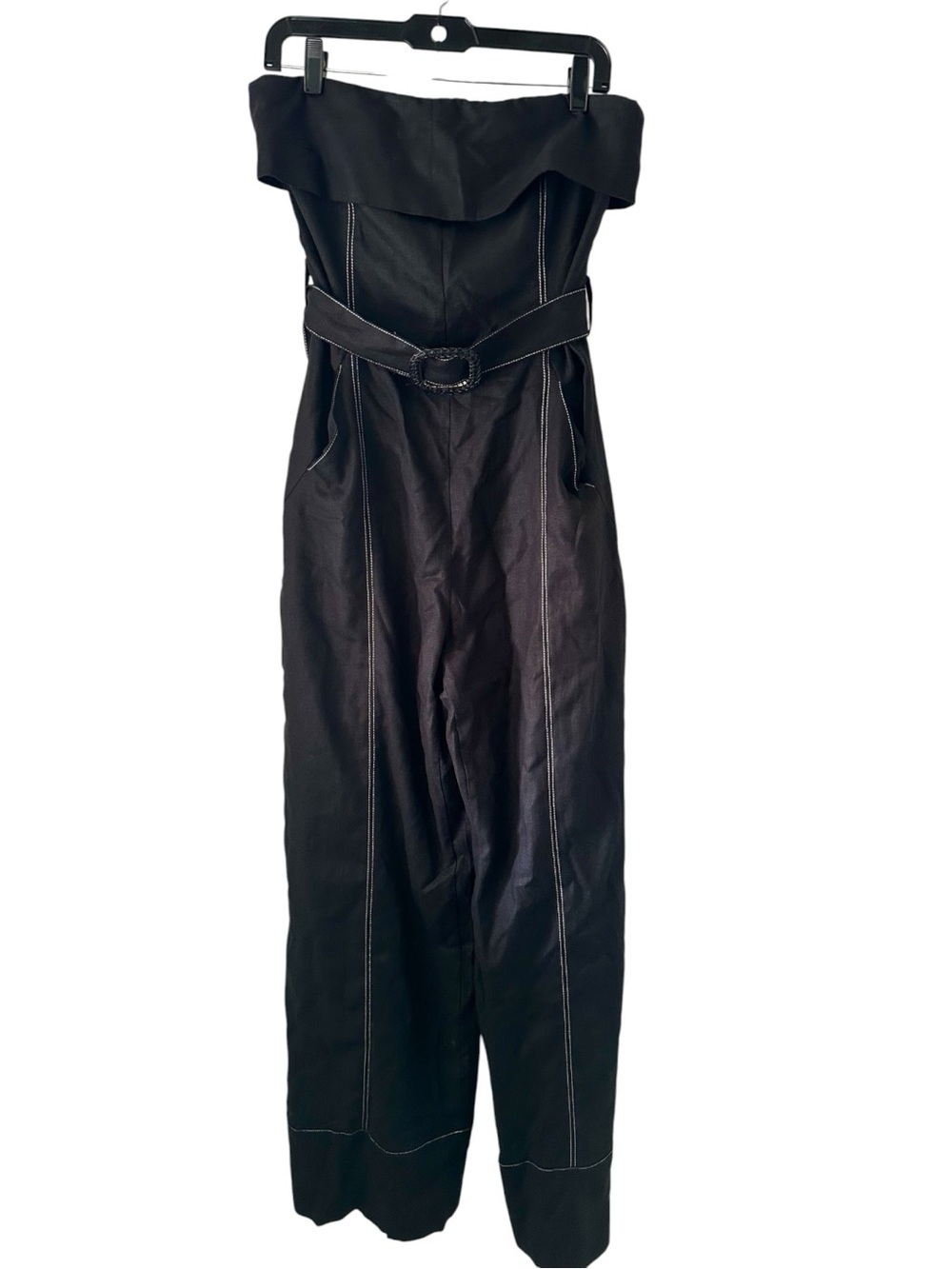 ZARA Women's Black Strapless Denim Jumpsuit Belted Wide-Leg Size S